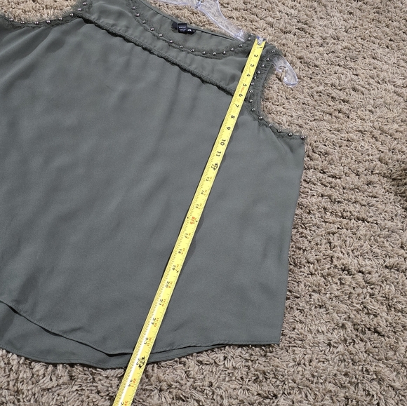 Olive Green Sleeveless Top with Studded Details - Picture 7 of 13